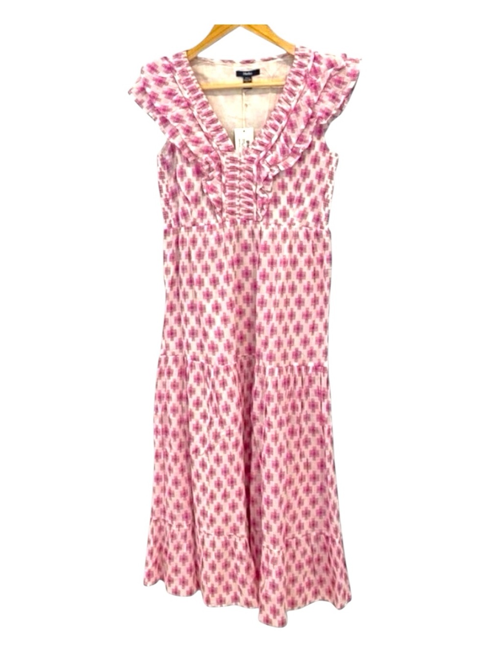 Hatley Aria midi dress Sunburst cross pink ecru white woven top cotton XXS Vneck